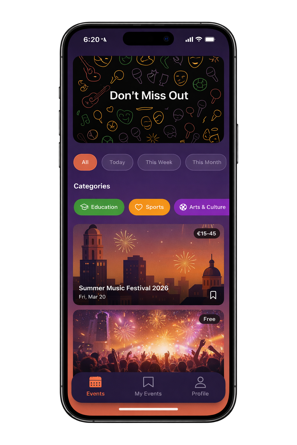 Qitash events app screenshot